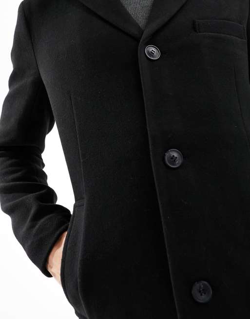 Only & Sons - Sort overfrakke i uldblanding, 4 af 4