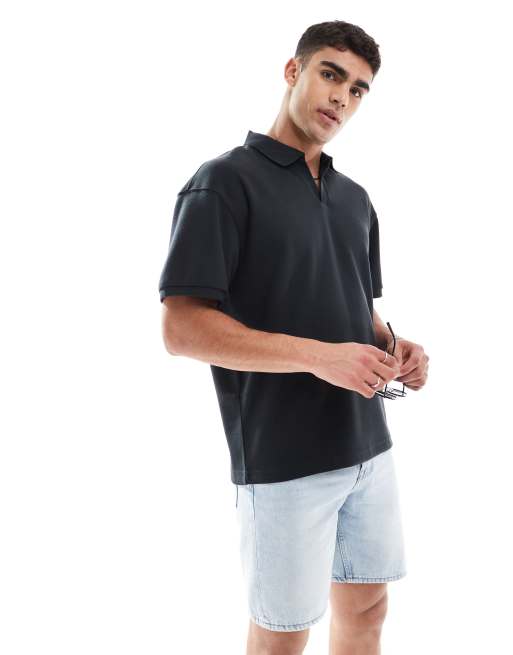 ONLY & SONS - Sort oversized poloskjorte med halshak