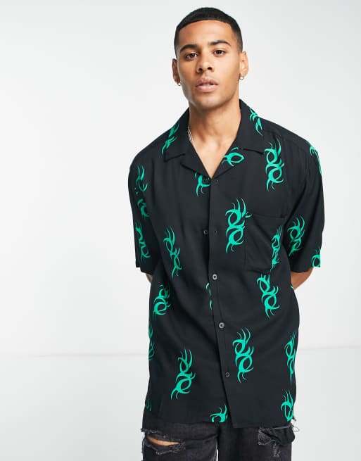Only & Sons - Sort oversized skjorte med revers og 90'er-print 