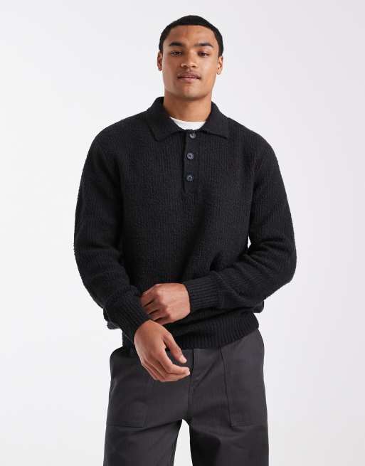 ONLY & SONS - Sort patentstrikket polo i afslappet pasform