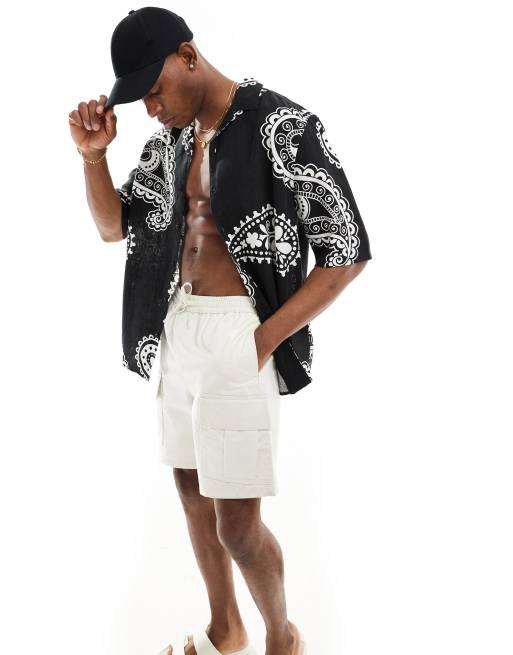 Only & Sons - Sort skjorte med reverskrave og paisley-print