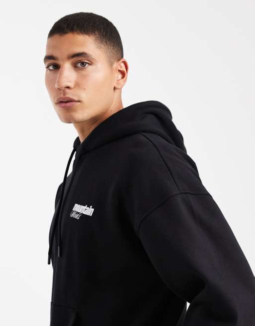 Only & Sons Sort - Sort oversized hættetrøje med skiprint på ryggen, 4 af 5