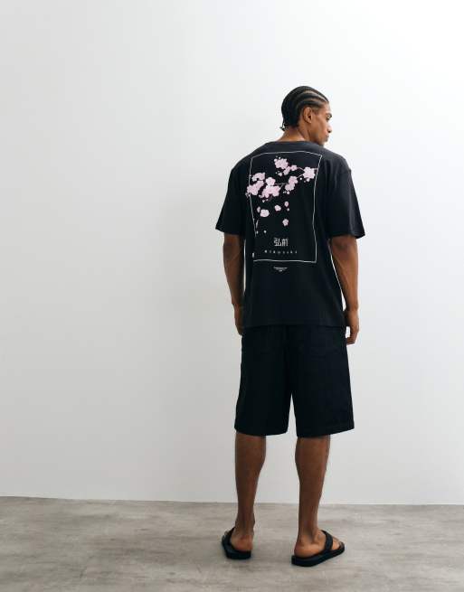 ONLY & SONS - Sort T-shirt med afslappet pasform og kirsebærprint på ryggen, 2 af 5