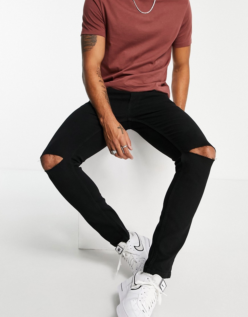 Only & Sons - Sorte jeans med flænger på knæene i skinny fit