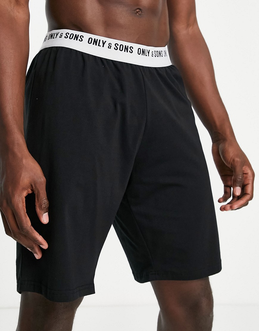 Only & Sons - Sorte lounge-shorts med logo-taljebånd