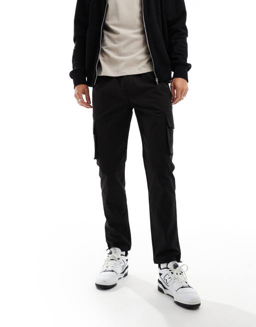 ONLY & SONS - Sorte og tapered cargobukser i techstof
