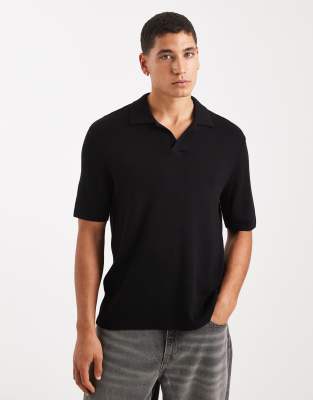 Only & Sons Split Neck Knit Polo Shirt In Black