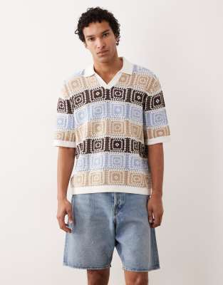 Only & Sons Split Neck Relaxed Fit Knitted Polo In Gray