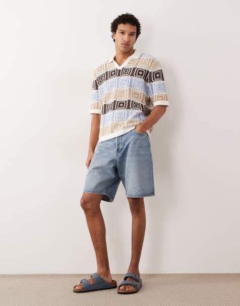 ONLY & SONS split neck relaxed fit knitted polo in cream - view 1