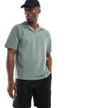 [ONLY & SONS] ONLY & SONS split neck seersucker polo in sage green-White XL Agave green