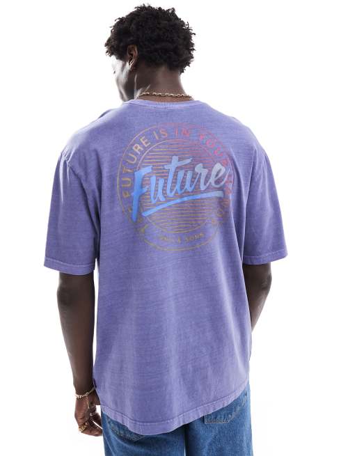 Only & Sons – Sprany fioletowy T-shirt o luźnym kroju z napisem Future na plecach w stylu retro