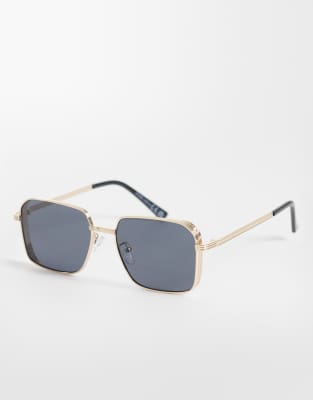 ONLY & SONS square metal sunglasses in gold with black tint | ASOS