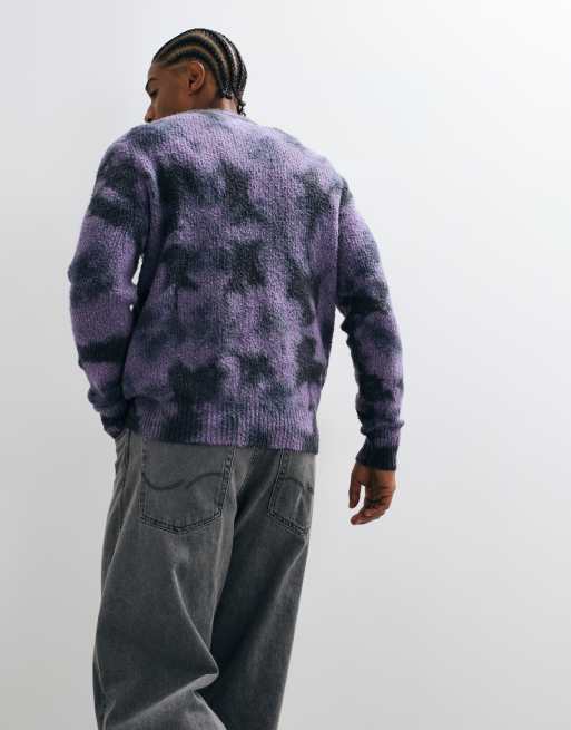 ONLY & SONS stickad tröja med rund halsringning i avslappnad passform med lila tie dye, 4 av 5