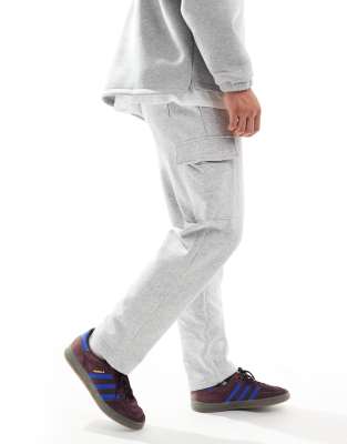 ONLY & SONS straight fit cargo jogger in light grey melange-White