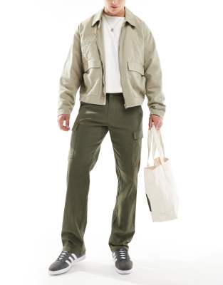Only & Sons Linen Mix Tapered Fit Cargo Pants In Olive-green In Navy