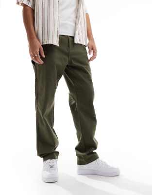 straight leg carpenter pants in olive-Green