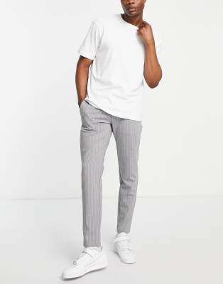 stretch smart pants in gray pinstripe