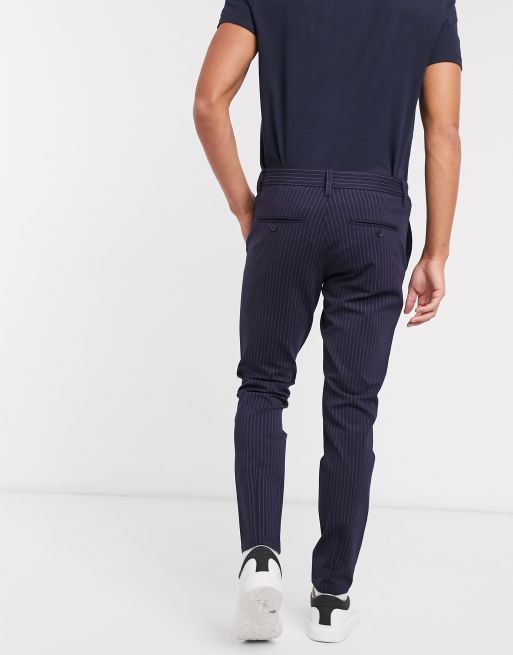 Only & Sons stretch smart pants in navy pinstripe, 2 of 4