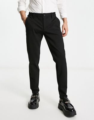 Only & Sons stretch smart trouser in black pinstripe