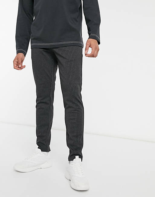 Only & Sons stretch smart trouser in dark grey pinstripe