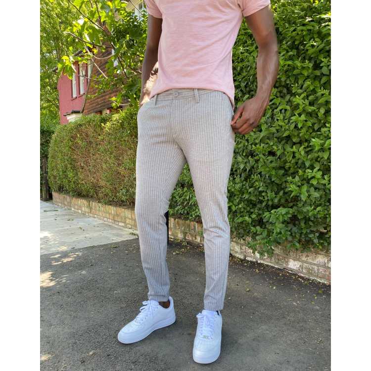 Grey and white striped best sale pants mens