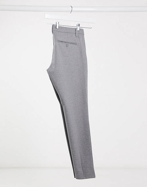 Trousers & Chinos Only & Sons stretch smart trouser in grey pinstripe 
