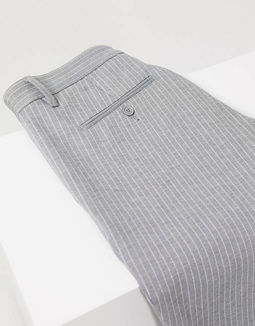 Trousers & Chinos Only & Sons stretch smart trouser in grey pinstripe 