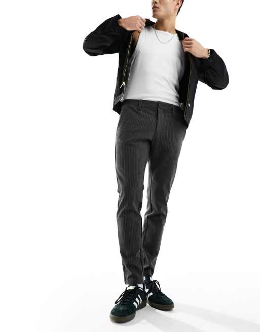 Only & Sons stretch stylish pants in dark gray pinstripe