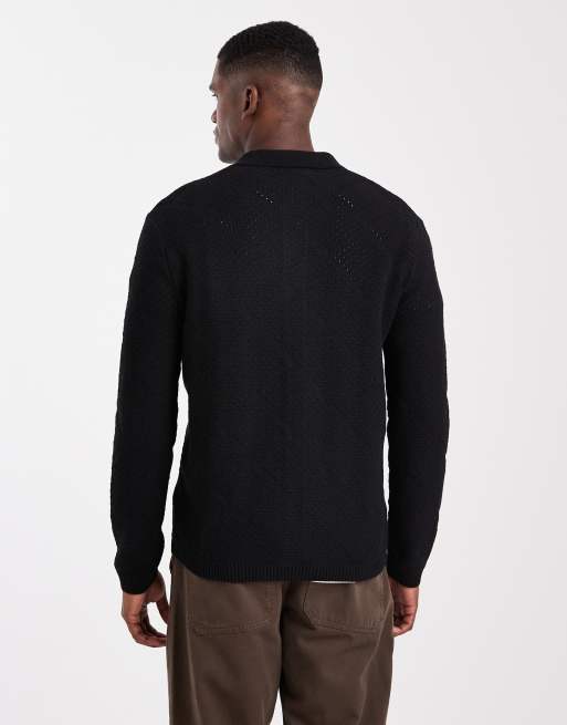 ONLY & SONS – Strickjacke in Schwarz mit Rauten-Strukturmuster, 3 von 5