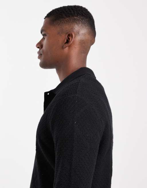 ONLY & SONS – Strickjacke in Schwarz mit Rauten-Strukturmuster, 4 von 5