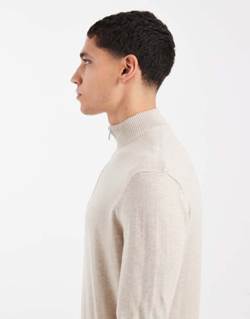 Only & Sons – Strickpullover in Beige mit kurzem Reißverschluss, 4 von 5