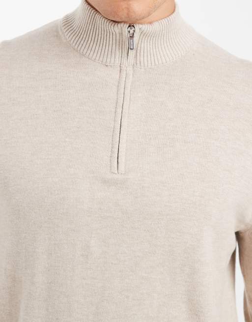 Only & Sons – Strickpullover in Beige mit kurzem Reißverschluss, 5 von 5