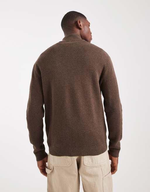 ONLY & SONS – Strickpullover in Braun mit kurzem Reißverschluss, 3 von 5