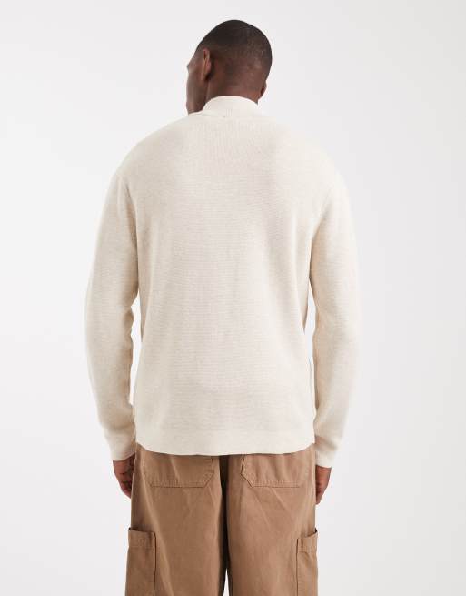 ONLY & SONS – Strickpullover in Creme mit kurzem Reißverschluss, 3 von 5