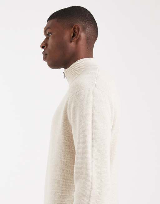 ONLY & SONS – Strickpullover in Creme mit kurzem Reißverschluss, 4 von 5