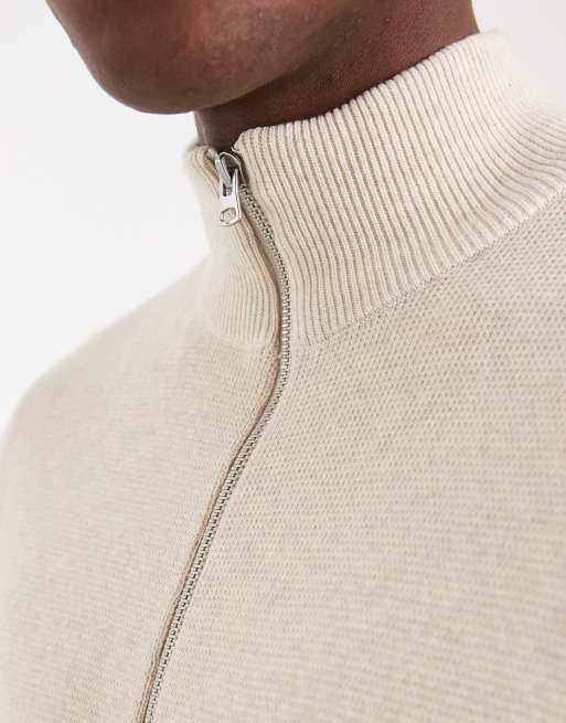 ONLY & SONS – Strickpullover in Creme mit kurzem Reißverschluss, 5 von 5