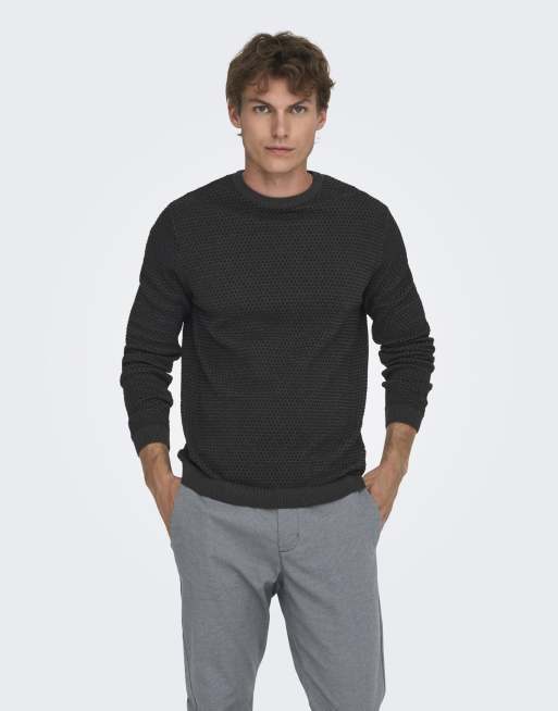 ONLY & SONS – Strickpullover in Dunkelgrau meliert