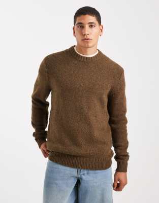 Sons - Strickpullover in gesprenkeltem Olivgrün mit Rundhalsausschnitt Grün S