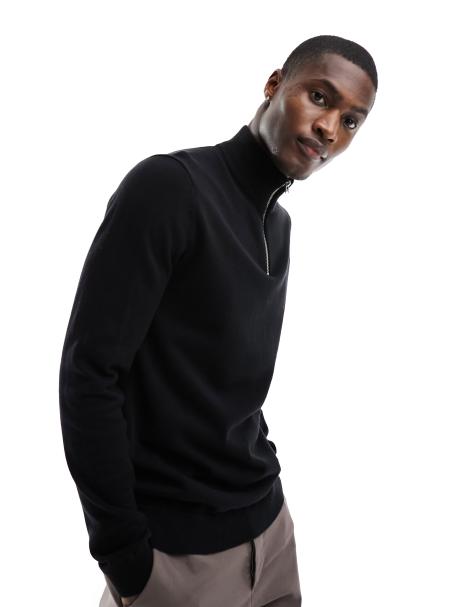 Only & Sons – Strickpullover in Schwarz mit kurzem Reißverschluss - view 1
