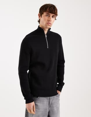 SONS - Strickpullover in Schwarz mit kurzem Reißverschluss Schwarz M