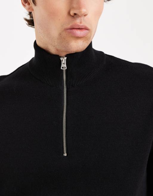 ONLY & SONS – Strickpullover in Schwarz mit kurzem Reißverschluss, 5 von 5
