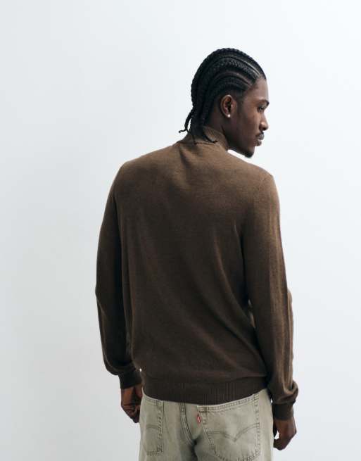 ONLY & SONS Strickpullover mit 1/4-Reißverschluss in braun meliert, 4 von 5
