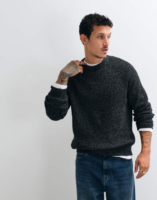 ONLY & SONS Strickpullover mit Relaxed Fit, Raglanärmeln und Rundhalsausschnitt in Schwarz meliert, 2 von 5