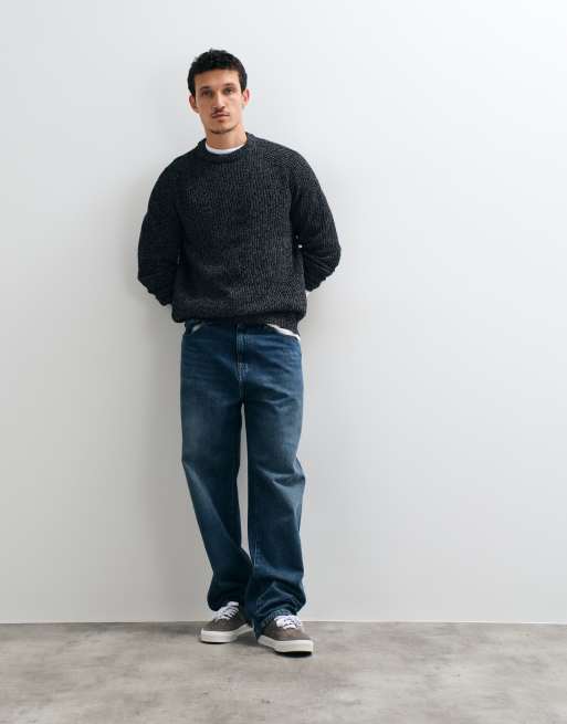 ONLY & SONS Strickpullover mit Relaxed Fit, Raglanärmeln und Rundhalsausschnitt in Schwarz meliert, 3 von 5