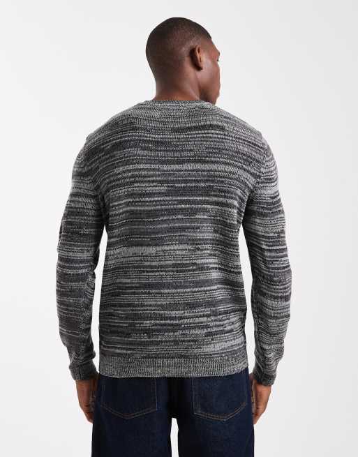 ONLY & SONS - Striktrøje med rund hals og striber i meleret koksgrå, 3 af 5