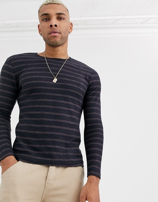Only & Sons stripe long sleeve top in navy