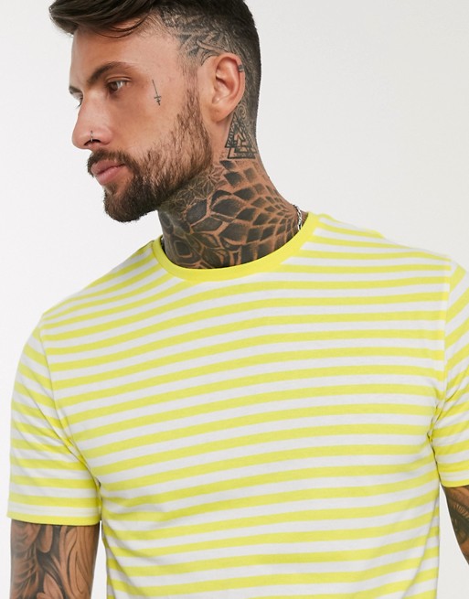 Only & Sons stripe t-shirt in yellow