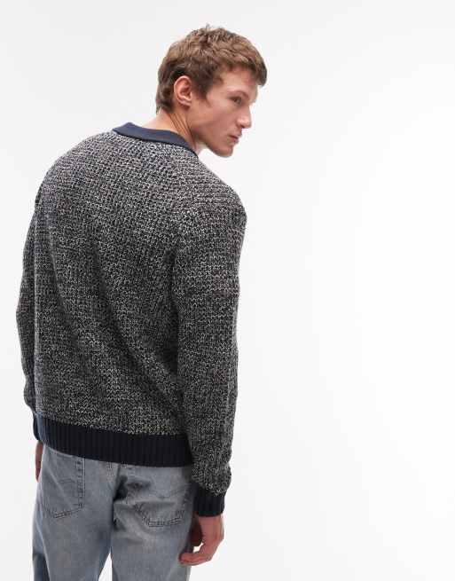 ONLY & SONS structured knit jumper with contrast collar in navy, 3 of 5