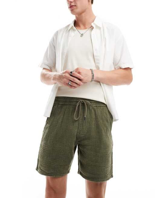 ONLY & SONS – Strukturierte Schlupf-Shorts in verwaschenem Khaki 