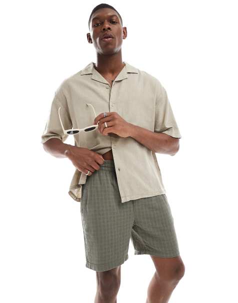 ONLY & SONS – Strukturierte Shorts aus Leinenmix in Salbeigrün - view 1